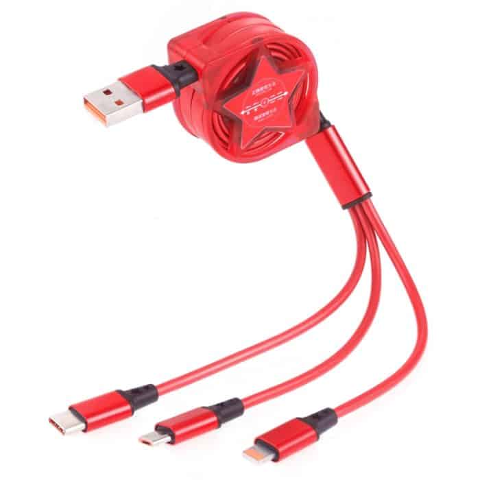 1,2 m langes, einziehbares 3-in-1-USB-auf-USB-C/Typ-C + 8-Pin + Micro-USB-Daten-Sync-Ladekabel – Bild 2