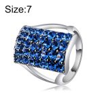 Versilbertes Rechteck mit blauem Kristallring für Frauen (Silber mit Diamant, US, Größe: 7)