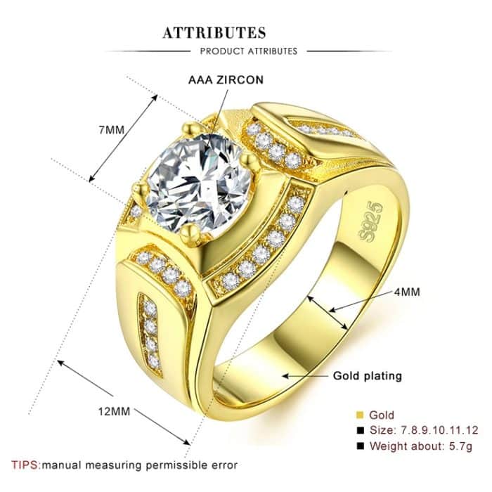 Fashion Businessman 18 Karat Weißgold plattiert + AAA Zirkon Herren Diamantring, Größe: 7, Durchmesser: 17,3 mm, Umfang: 54,5 mm – Bild 8