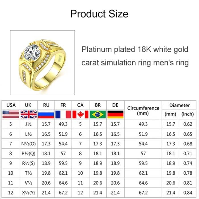 Fashion Businessman 18 Karat Weißgold plattiert + AAA Zirkon Herren Diamantring, Größe: 7, Durchmesser: 17,3 mm, Umfang: 54,5 mm – Bild 10