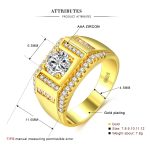 Mode New Style Vergoldet + AAA Zirkon Intarsien Strass Herren Diamantring, Größe: 9, Durchmesser: 18,9 mm, Umfang: 59,5 mm – Bild 7