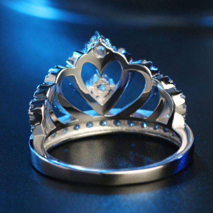 Prinzessin-Königin-Kronenförmiger platinierter Zirkonring, US-Größe: 7, Durchmesser: 17,3 mm, Umfang: 54,4 mm – Bild 6