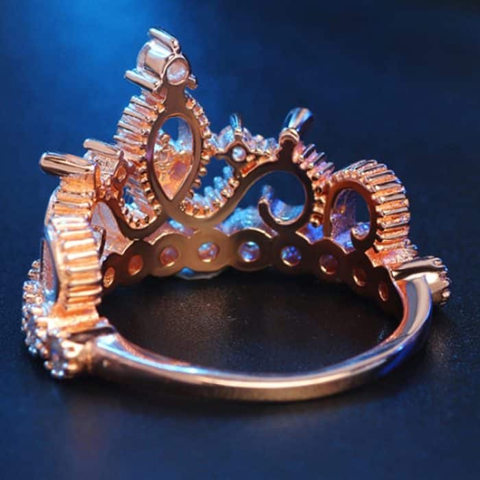 Prinzessin-Königin-Kronenförmiger, rosévergoldeter Zirkonring, US-Größe: 10, Durchmesser: 19,8 mm, Umfang: 62,1 mm – Bild 6