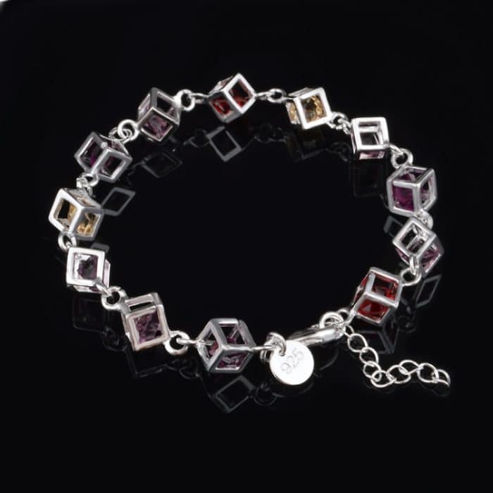 JEWE0168S.jpg Hohl kariertes buntes Strass-Mode-Silberarmband (Silber) – Bild 1
