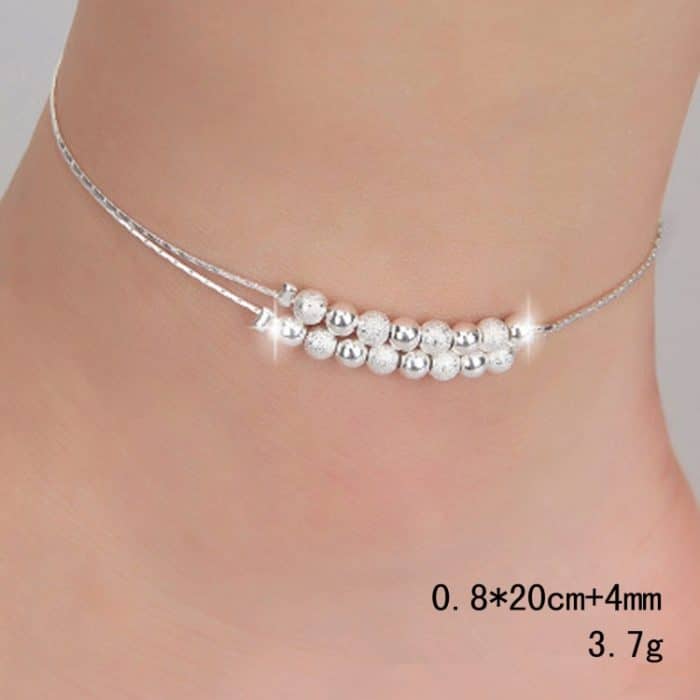 JEWE0175S_3.jpg Einfaches, modisches, versilbertes Fußkettchen mit gefrosteten Perlen und Persönlichkeit (Silber) – Bild 4