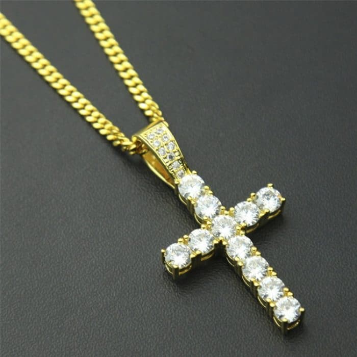JEWE0306J.jpg Hip Hop Klauenset Premium Zirkon Kreuz Anhänger Halskette (Gold) – Bild 1