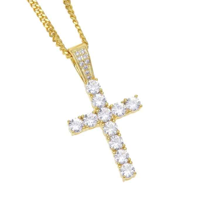 Hip Hop Klauenset Premium Zirkon Kreuz Anhänger Halskette (Gold) – Bild 2