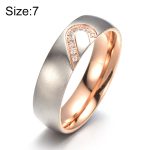 Mode Strass Liebe Herz Spleiß Paare Ring Feiner Titan Stahl Ring für Männer und Frauen (Gold mit Diamant, US Größe: 7)
