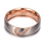 Mode Strass Liebesherz Spleiß Paare Ring Feiner Titan Stahl Ring für Männer und Frauen (Gold mit Diamant, US Größe: 9) – Bild 5