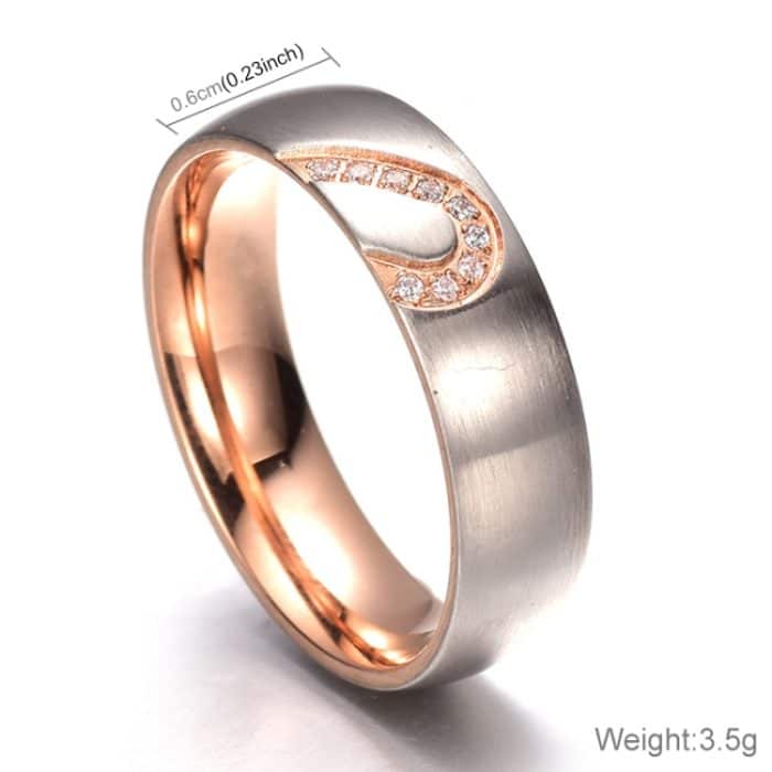 Mode Strass Liebesherz Spleiß Paare Ring Feiner Titan Stahl Ring für Männer und Frauen (Gold mit Diamant, US Größe: 9) – Bild 6
