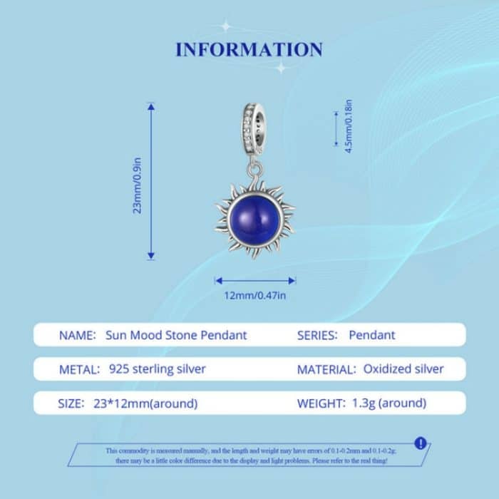 SCC2005-CF Sterling Silber S925 Zirkon Temperaturempfindliche Verfärbung Sonnenform Anhänger Zubehör – Bild 2