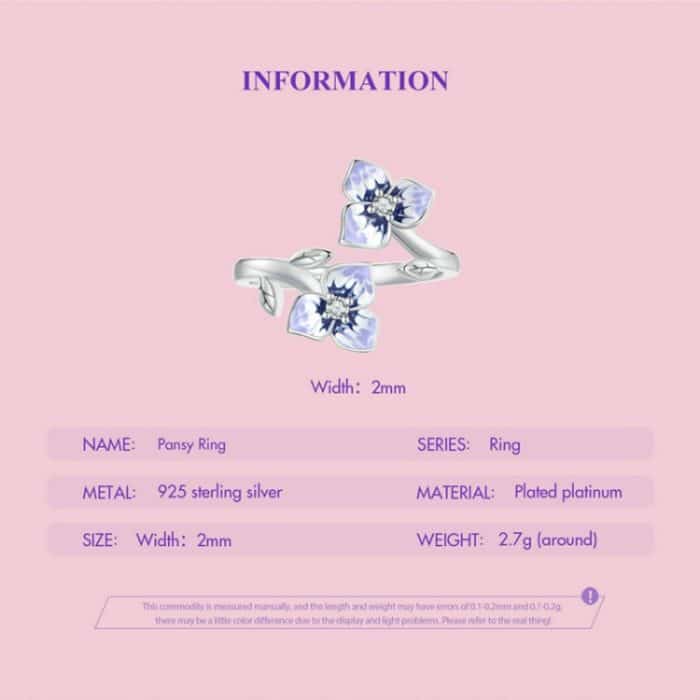 BSR451-E Sterling Silber S925 Weißgold vergoldeter Zirkon-Stiefmütterchen-Ring – Bild 3