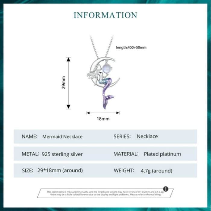 BSN338 Sterling Silber S925 weiß vergoldete Mondstein-Meerjungfrau-Halskette – Bild 2