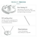BSN339 Sterling Silber S925 weiß vergoldet Zirkon Doppelring Herz ineinandergreifende Halskette – Bild 3
