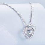 BSN339 Sterling Silber S925 weiß vergoldet Zirkon Doppelring Herz ineinandergreifende Halskette – Bild 4
