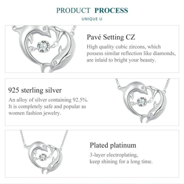BSN340 Sterling Silber S925 Weißgold vergoldet Zirkon Niedliche Delfin Halskette – Bild 3