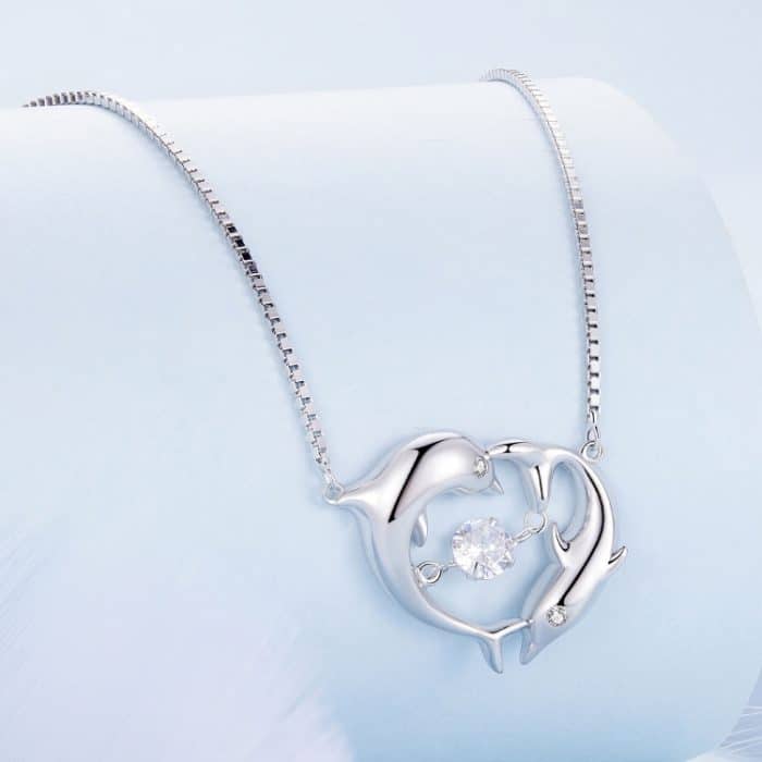 BSN340 Sterling Silber S925 Weißgold vergoldet Zirkon Niedliche Delfin Halskette – Bild 4