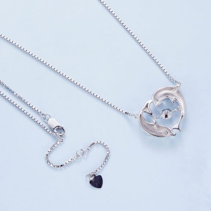 BSN340 Sterling Silber S925 Weißgold vergoldet Zirkon Niedliche Delfin Halskette – Bild 5