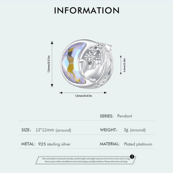 SCC2538 S925 Sterling Silber Halskette Anhänger Zubehör Süße Katze Mond DIY Armband Perlen – Bild 2