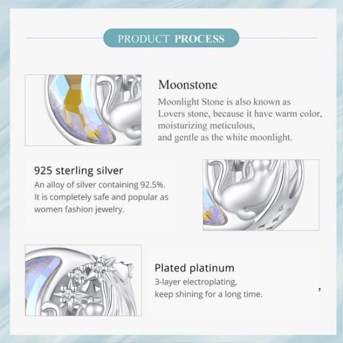 SCC2538 S925 Sterling Silber Halskette Anhänger Zubehör Süße Katze Mond DIY Armband Perlen – Bild 3