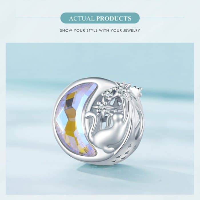 SCC2538 S925 Sterling Silber Halskette Anhänger Zubehör Süße Katze Mond DIY Armband Perlen – Bild 4