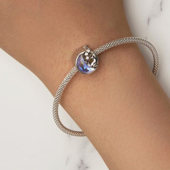 SCC2538 S925 Sterling Silber Halskette Anhänger Zubehör Süße Katze Mond DIY Armband Perlen – Bild 7