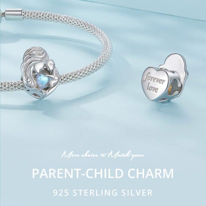 SCC2539 S925 Sterling Silber Halskette Anhänger Zubehör Herz Form Eltern-kind-Mutter Liebe DIY Armband Perlen – Bild 6