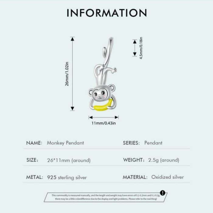 SCC2547 S925 Sterling Silber Niedlicher umgedrehter Affe Anhänger Zubehör DIY Armband Perlen – Bild 2