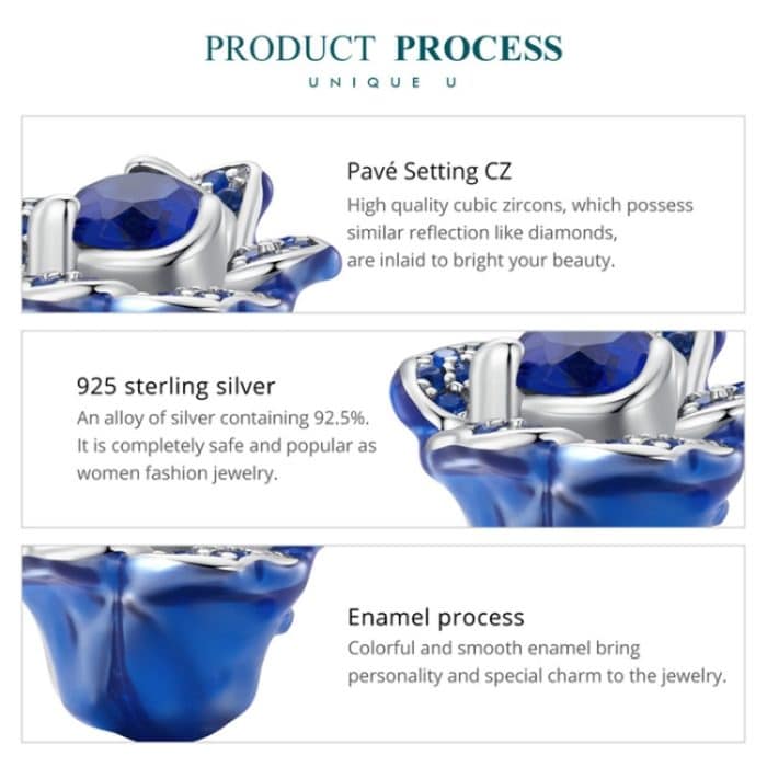 BSC879 S925 Sterling Silber Blaue Zauberin Rose Anhänger Zubehör DIY Armband Perlen – Bild 4