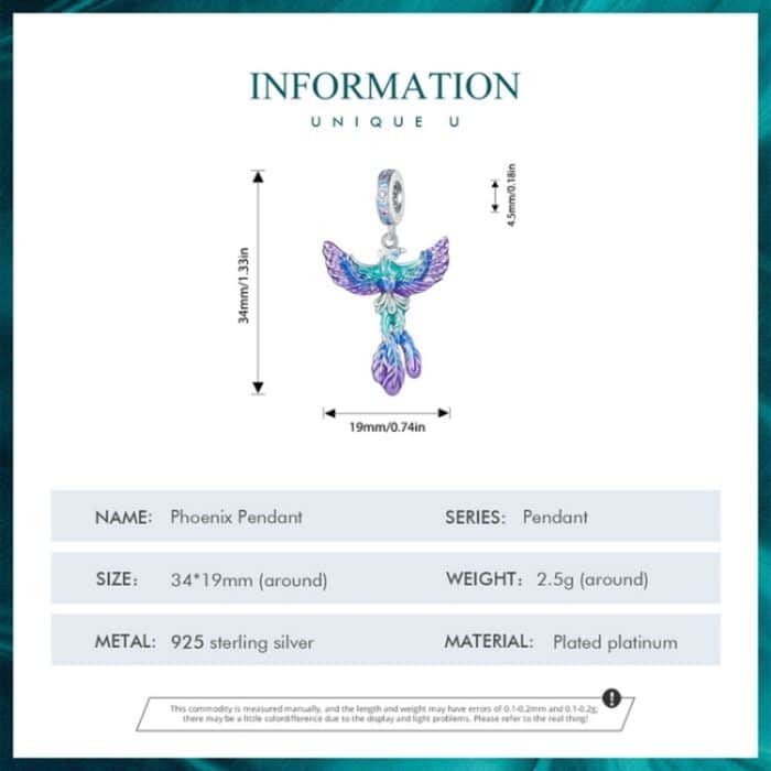 BSC880 S925 Sterling Silber Bunte Farbverlauf Phoenix Anhänger Zubehör DIY Armband Perlen – Bild 2