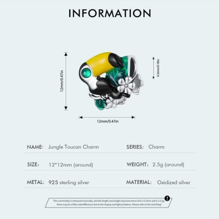 SCC2520 S925 Sterling Silber Dschungel Tukan Anhänger Zubehör DIY Armband Perlen – Bild 2