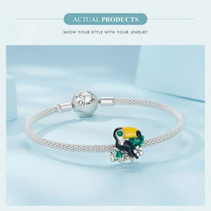 SCC2520 S925 Sterling Silber Dschungel Tukan Anhänger Zubehör DIY Armband Perlen – Bild 4