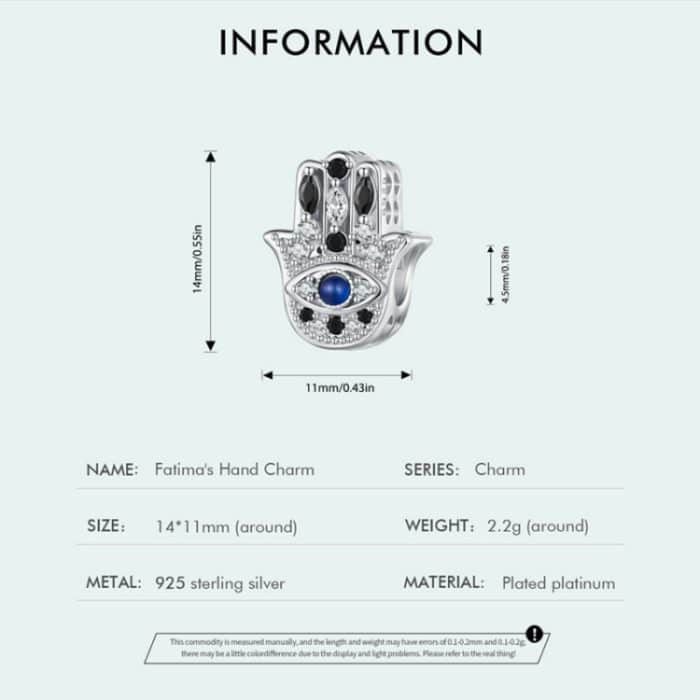 SCC2522 S925 Sterling Silber Hand der Fatima Anhänger Zubehör DIY Armband Perlen – Bild 2