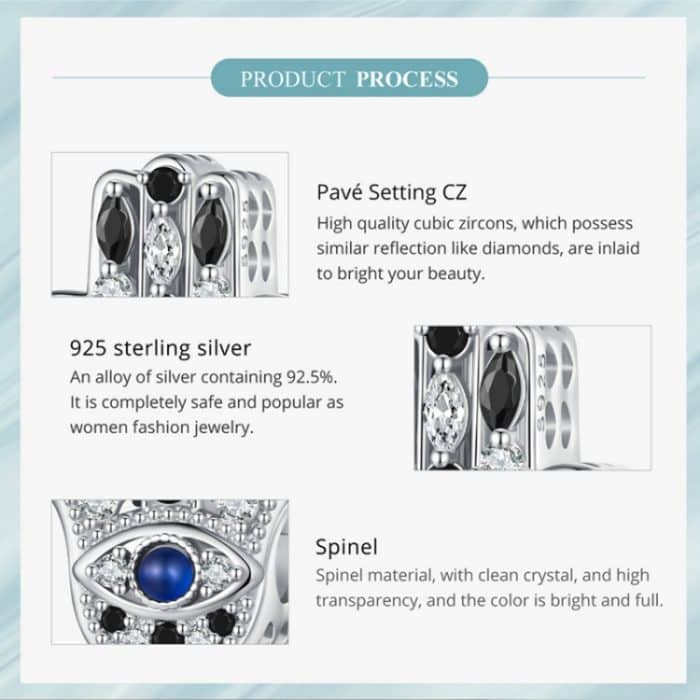 SCC2522 S925 Sterling Silber Hand der Fatima Anhänger Zubehör DIY Armband Perlen – Bild 3