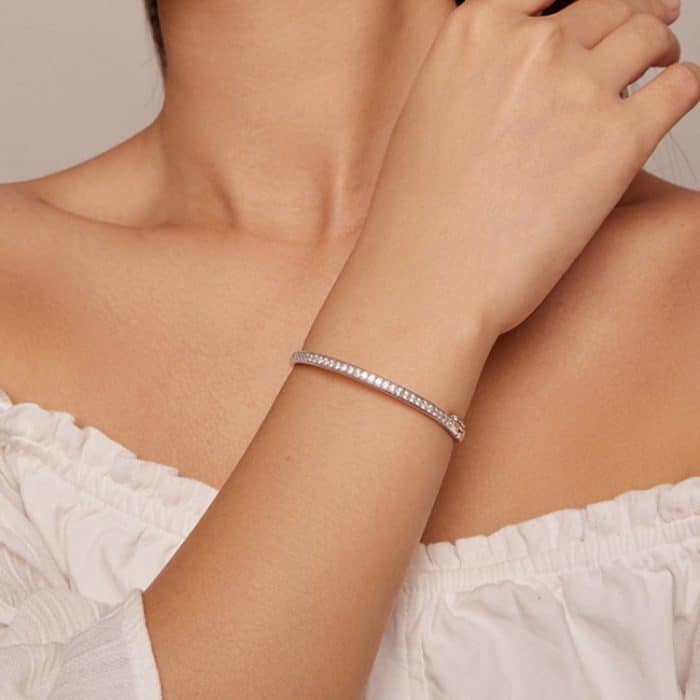 BSB130-17 Armband aus Sterlingsilber, S925, weißvergoldet, Zirkon, dünn, glitzernd – Bild 7