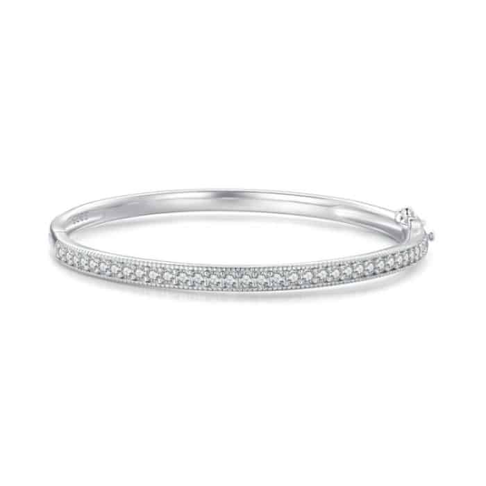 BSB130-19 Sterling Silber S925 weiß vergoldetes Zirkon dünnes Glitzerarmband – Bild 1
