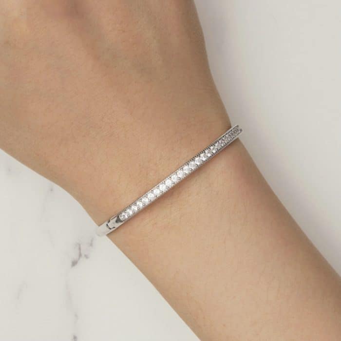 BSB130-19 Sterling Silber S925 weiß vergoldetes Zirkon dünnes Glitzerarmband – Bild 6