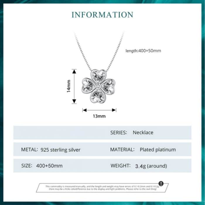 BSN334 Sterling Silber S925 Weißgold plattierte Glücksklee-Anhänger-Halskette – Bild 2