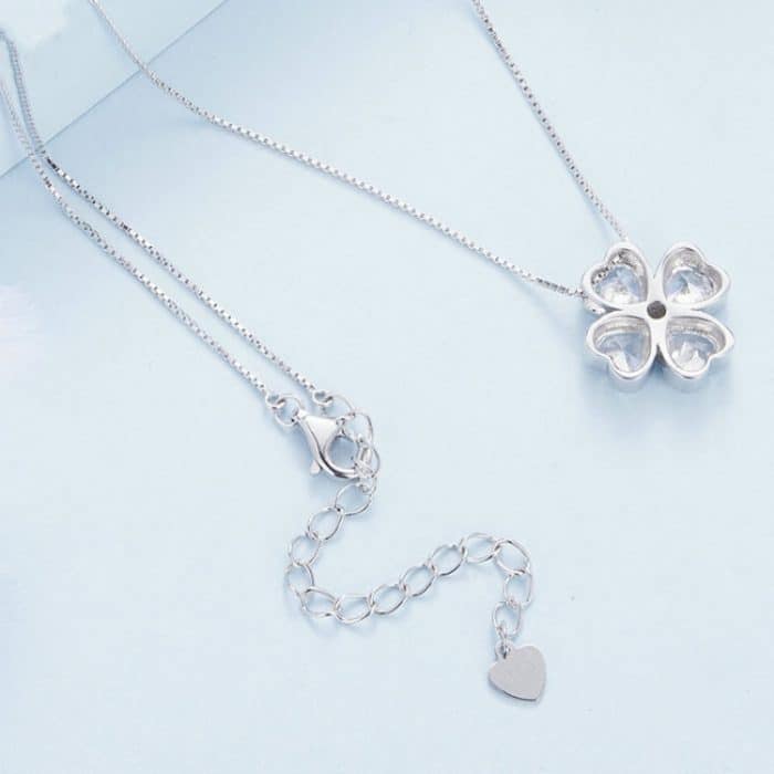 BSN334 Sterling Silber S925 Weißgold plattierte Glücksklee-Anhänger-Halskette – Bild 5