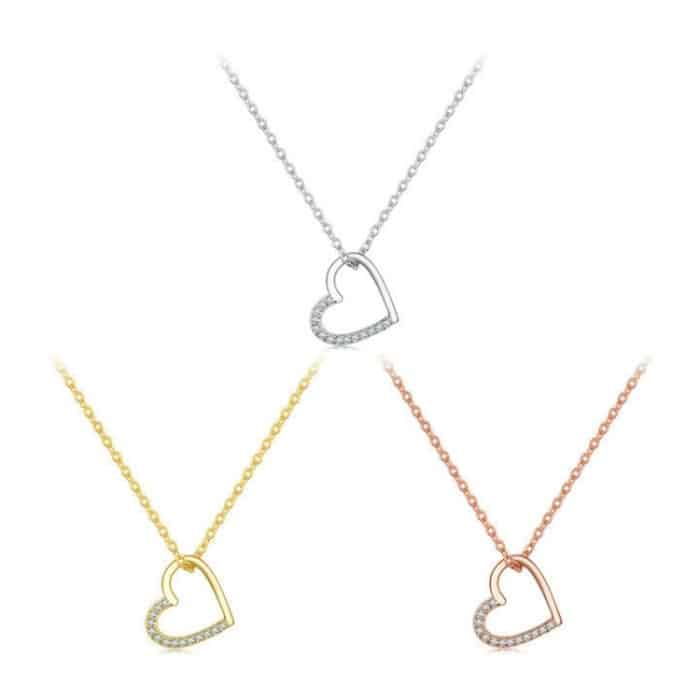 SCN347-B Sterling Silber S925 Zirkon Einfache Mode Hohl Herz Form Halskette – Bild 2