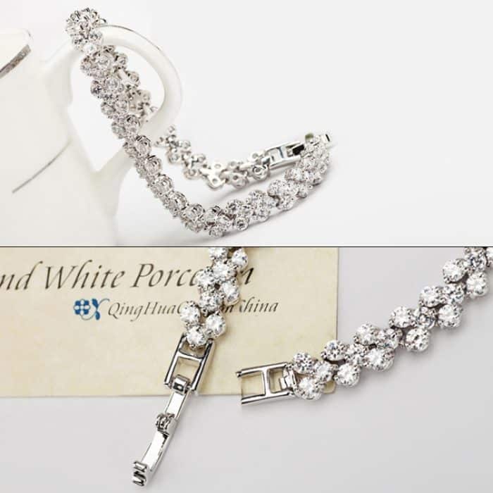 16cm Mode Zirkon verkrustete römische Armbänder Platinierter Armbandschmuck – Bild 4