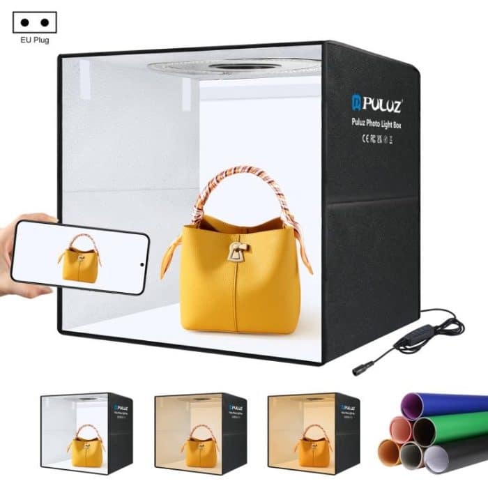 PU5051EU-2.jpg PULUZ 50 cm faltbares tragbares Ringlicht PD30W Schnelllade-USB-Fotobeleuchtung Studio-Schießzeltbox mit 6 x doppelseitigen Hintergründen, Größe: 50 cm x 50 cm x 50 cm – Bild 1