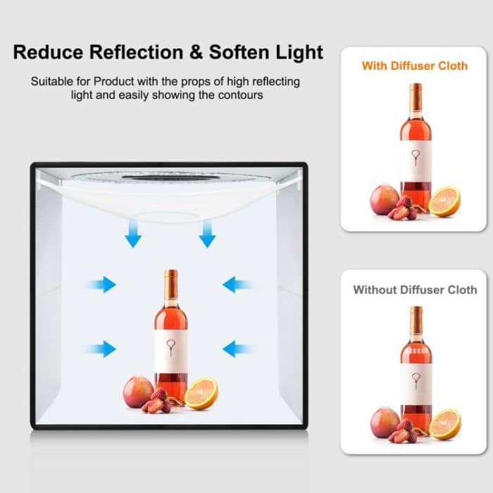 PULUZ 50 cm faltbares tragbares Ringlicht PD30W Schnelllade-USB-Fotobeleuchtung Studio-Schießzeltbox mit 6 x doppelseitigen Hintergründen, Größe: 50 cm x 50 cm x 50 cm – Bild 6