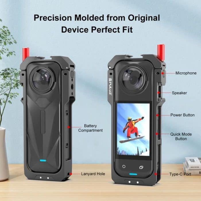 For Insta360 X5 PULUZ Metal Protective Cage Rig Housing Frame with Lens Cover, Metal Protective Cage – Bild 4