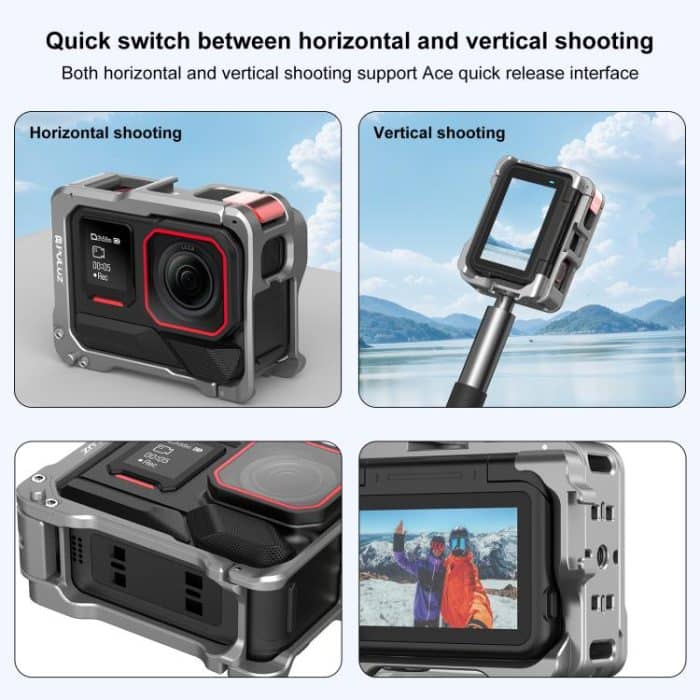 For Insta360 Ace Pro 2 PULUZ Aluminum Alloy Protective Cage Rig Dual Cold Shoe Housing Frame, For Insta360 Ace Pro 2 Meta Cage – Bild 7