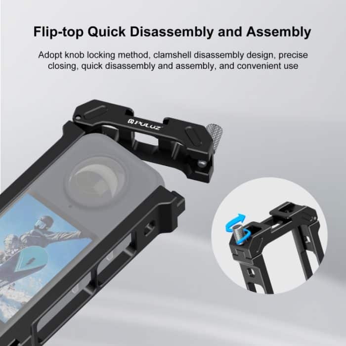 Für Insta360 X4 PULUZ Metallschutzkäfig Rig Gehäuserahmen mit Expand Cold Shoe Base & Stativadapter, Cold Shoe Metal Cage – Bild 7