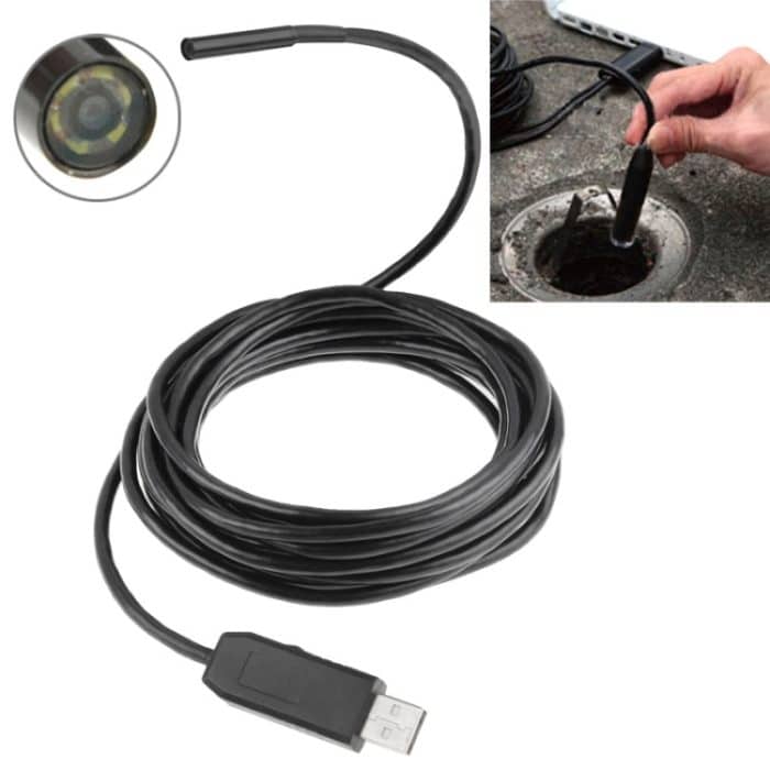 Wasserdichte USB-Endoskop-Schlangenrohr-Inspektionskamera mit 6 LED für Teile der OTG-Funktion Android-Handy, Länge: 5 m, Linsendurchmesser: 7 mm (schwarz) – Bild 2