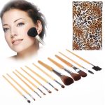 Faltbare Trendy Panther gemusterte Kosmetikbürstenetui Kit Set für Damen / 12-teilige Bürsten Gesichtspflegeprodukt