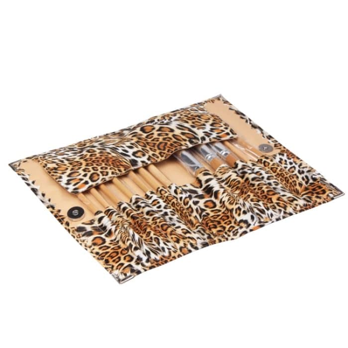 S-HCB-0512_2.jpg Faltbare Trendy Panther gemusterte Kosmetikbürstenetui Kit Set für Damen / 12-teilige Bürsten Gesichtspflegeprodukt – Bild 3