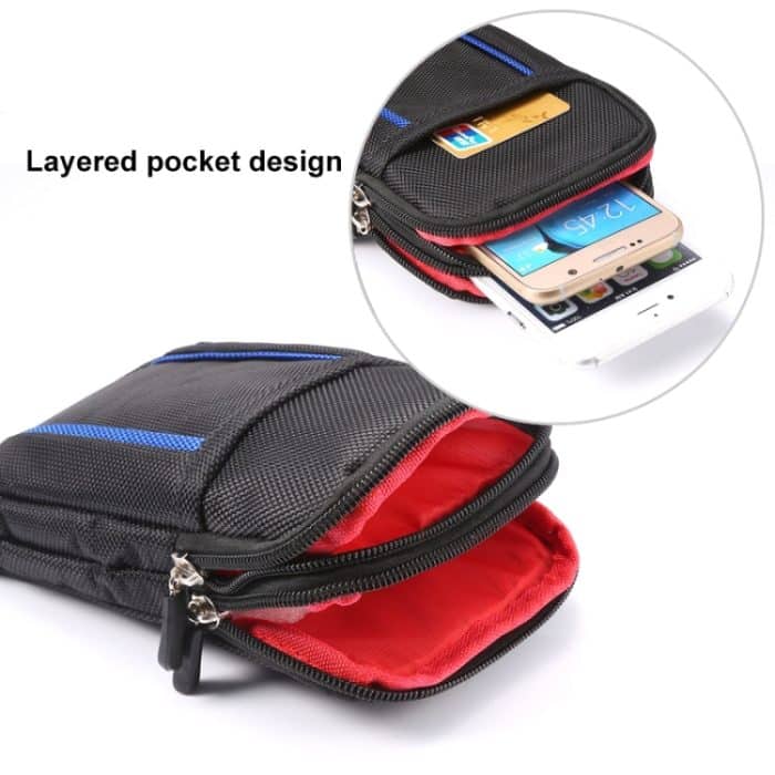 Universelle multifunktionale Doppelgitter-Tasche aus zweifarbigem Polyester-Perlenmaterial zur Aufbewahrung von Hüfttaschen/Hüfttasche/Wandertasche/Campingtasche für 6,3-Zoll-Handys – Bild 5